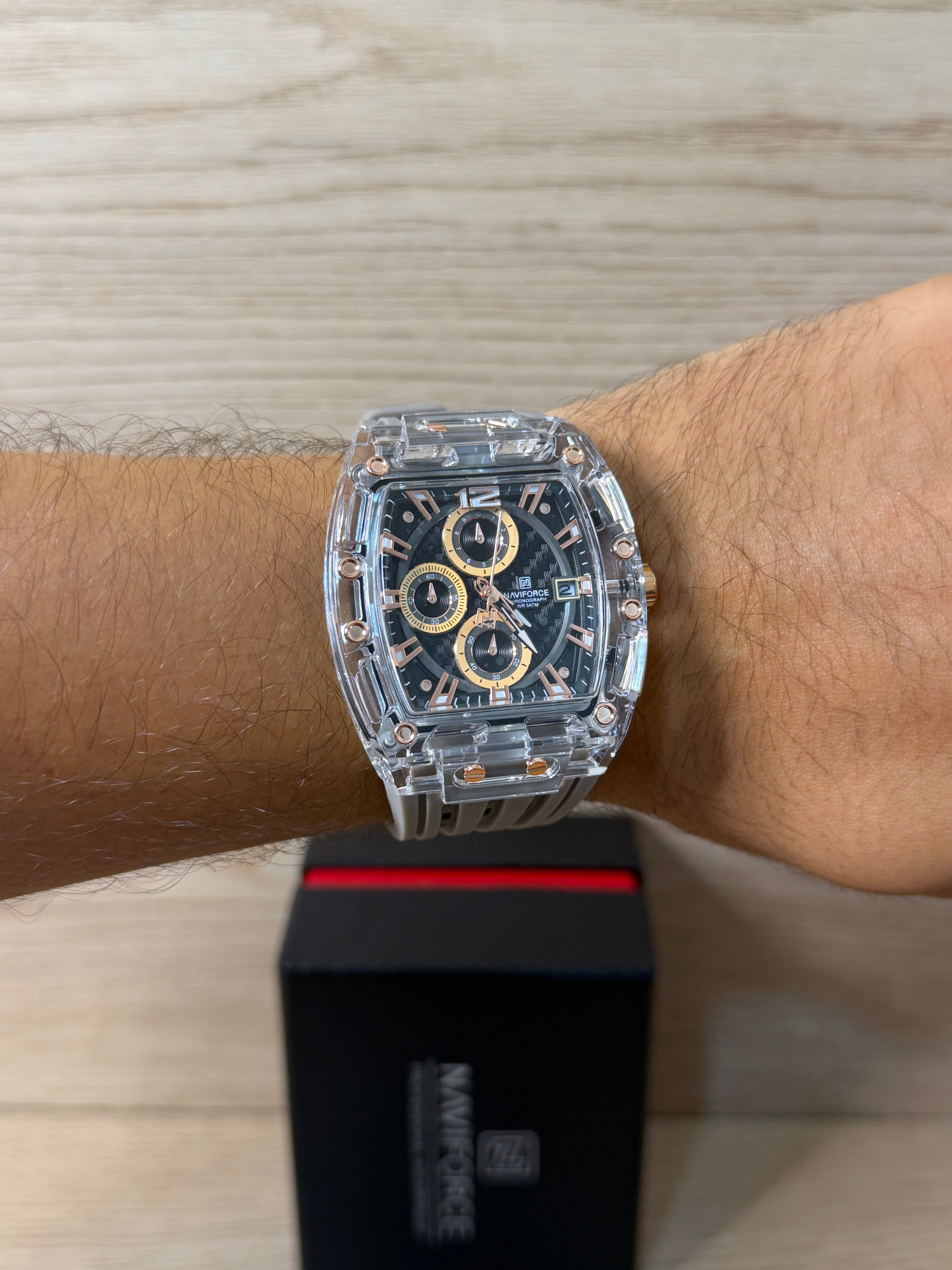 NaviForce Original Hombre Gris Dorado Funcional