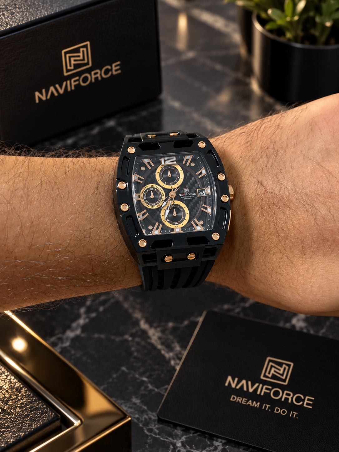 NaviForce Original Hombre Negro Palo rosa Funcional